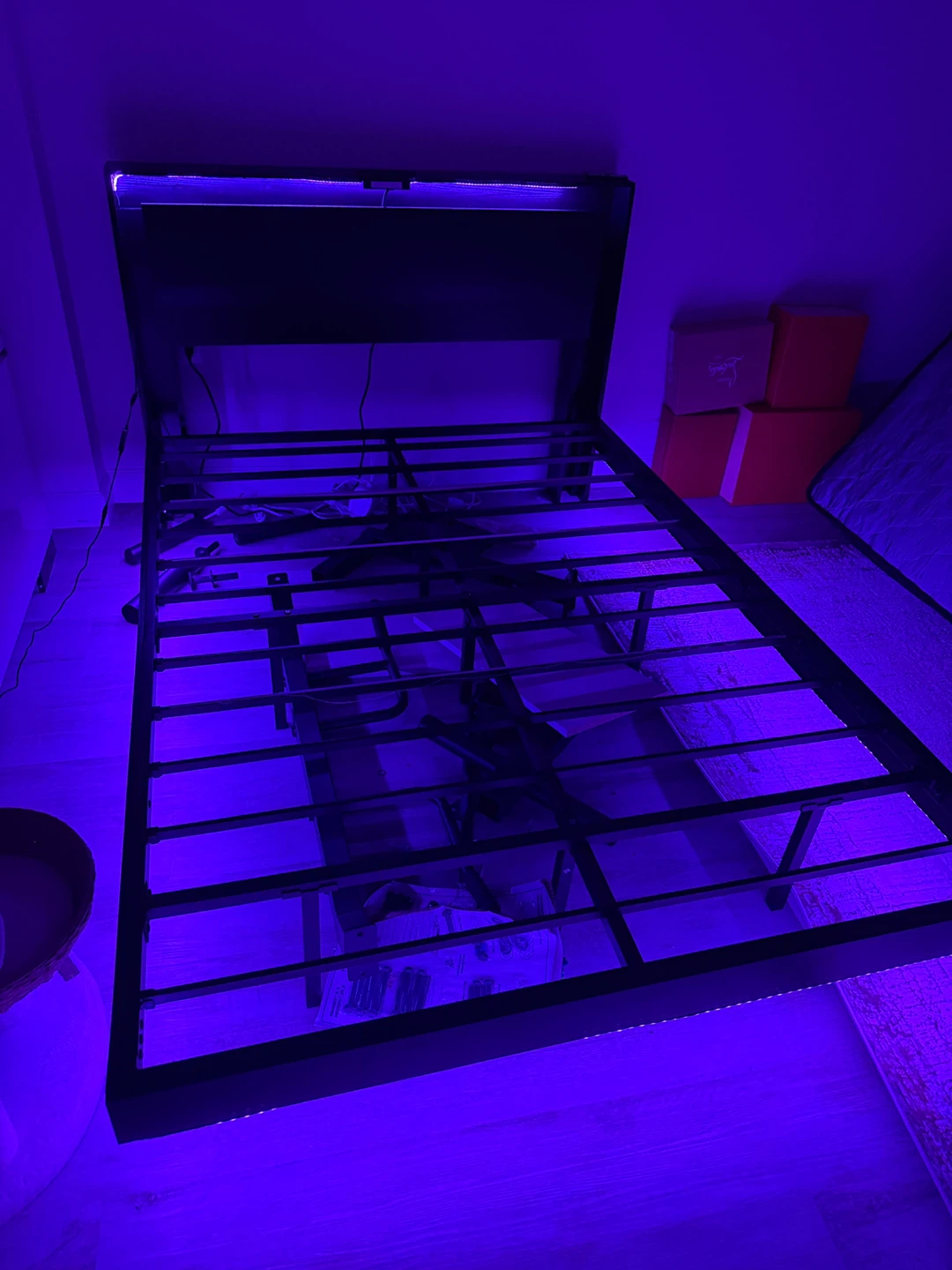 Modern LED Platform Bed Frame w/ USB Charging – Like New - photo 2