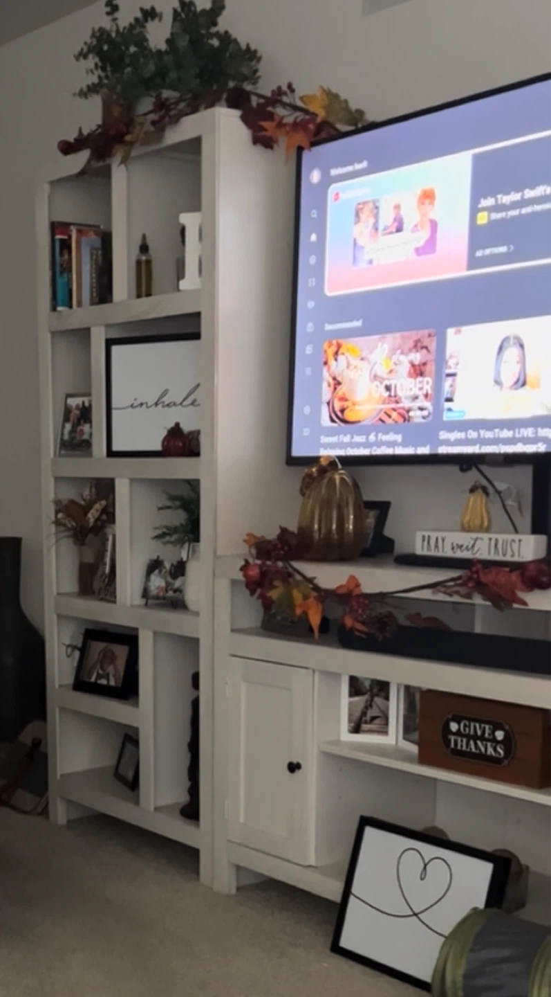 White Wood Entertainment Center with Shelving - photo 2