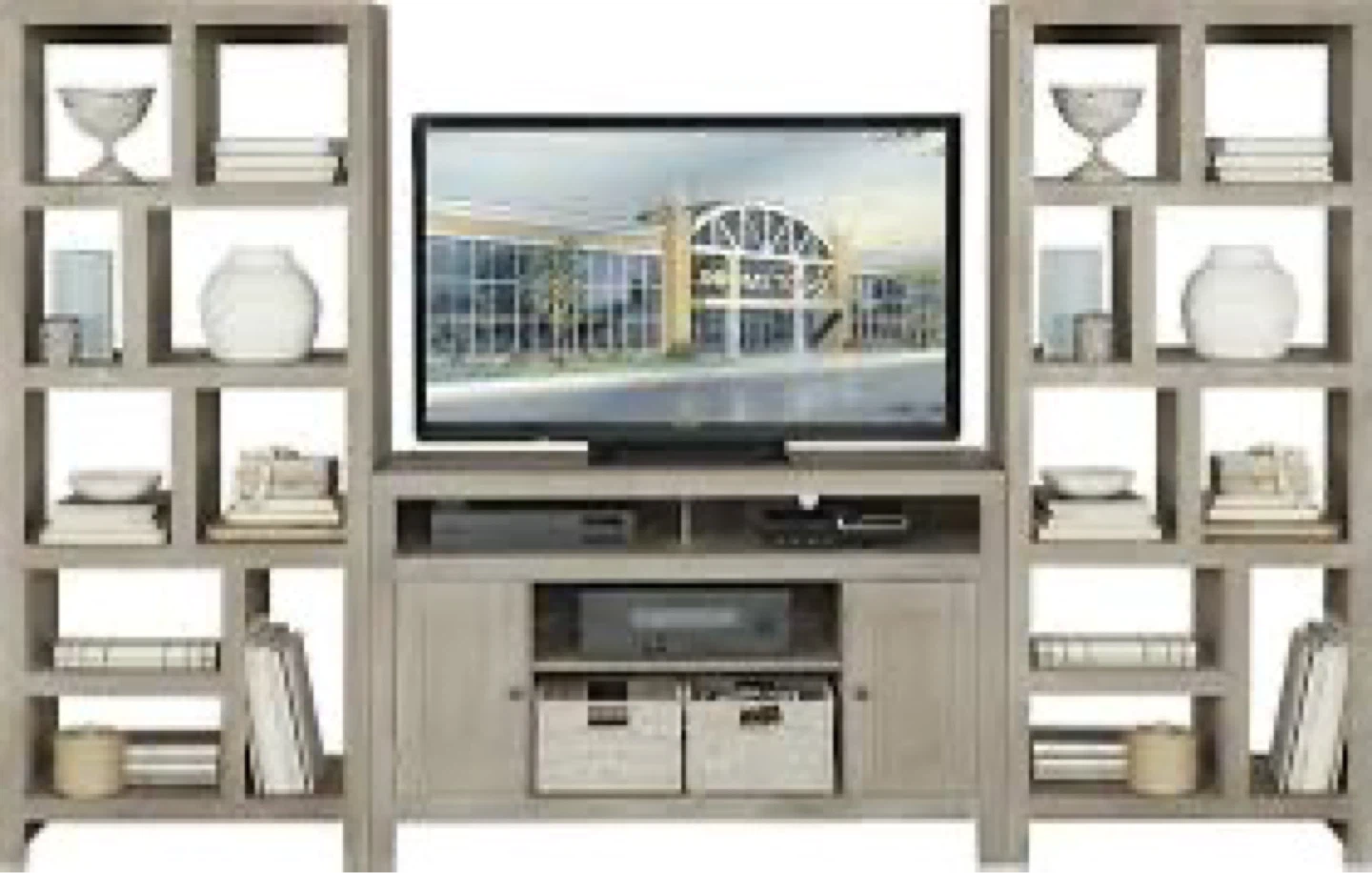 White Wood Entertainment Center with Shelving