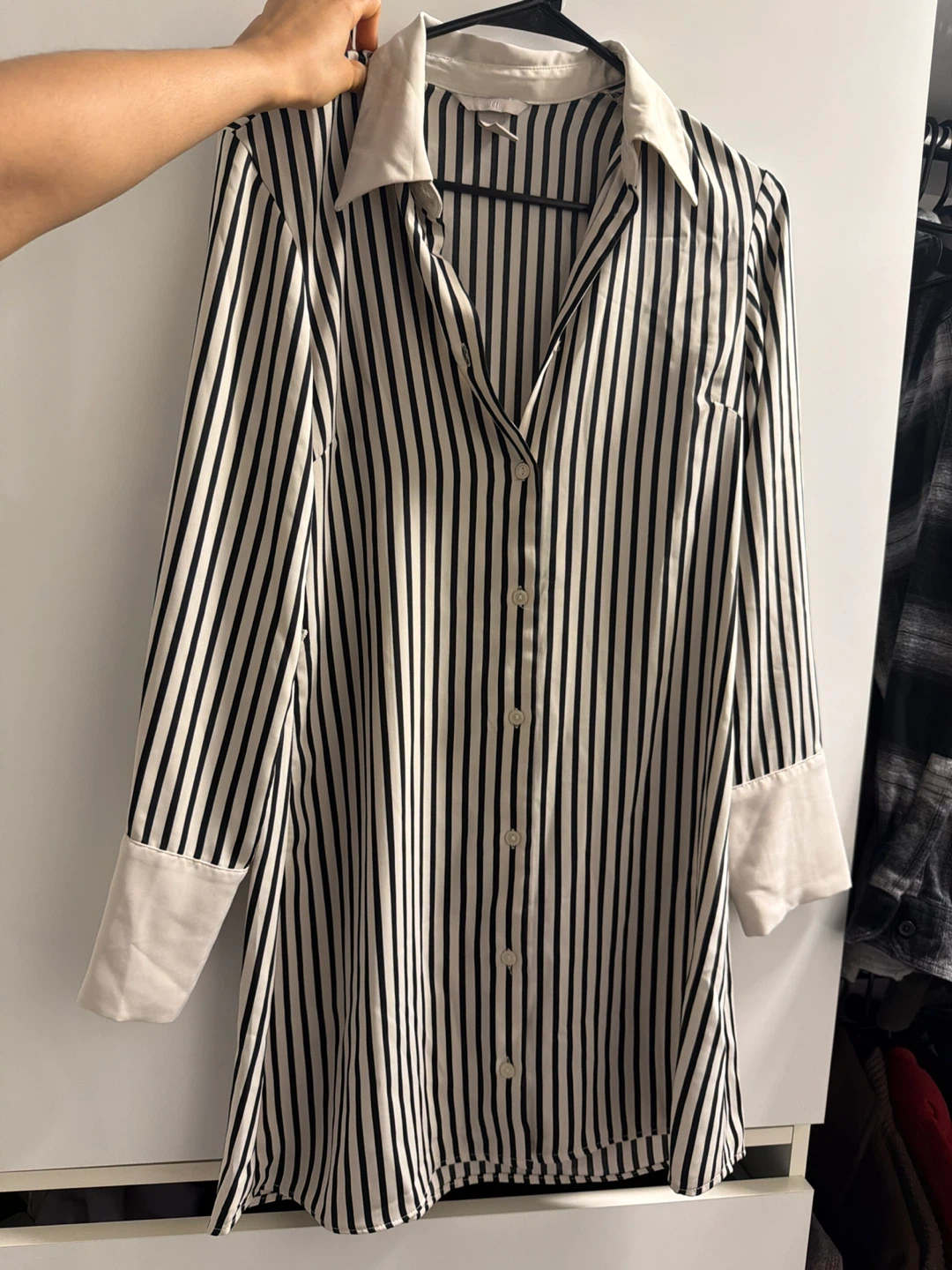 Black and White Striped Button-Up Shirt