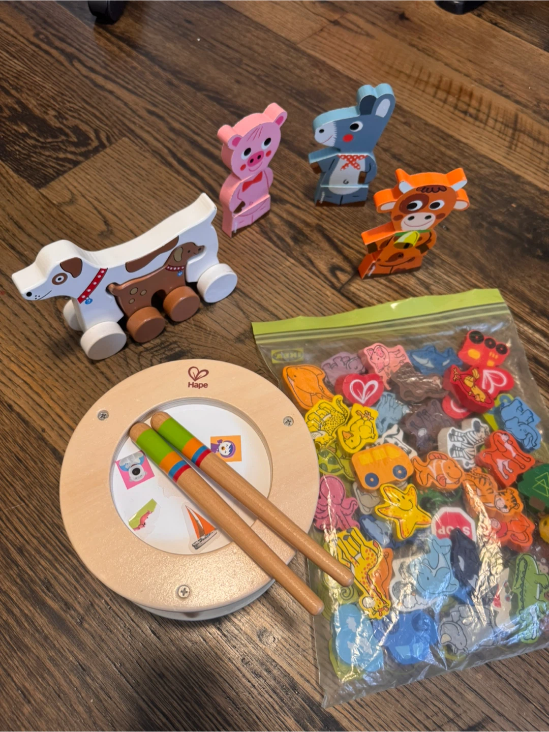 Assorted wood toys for infants and toddlers