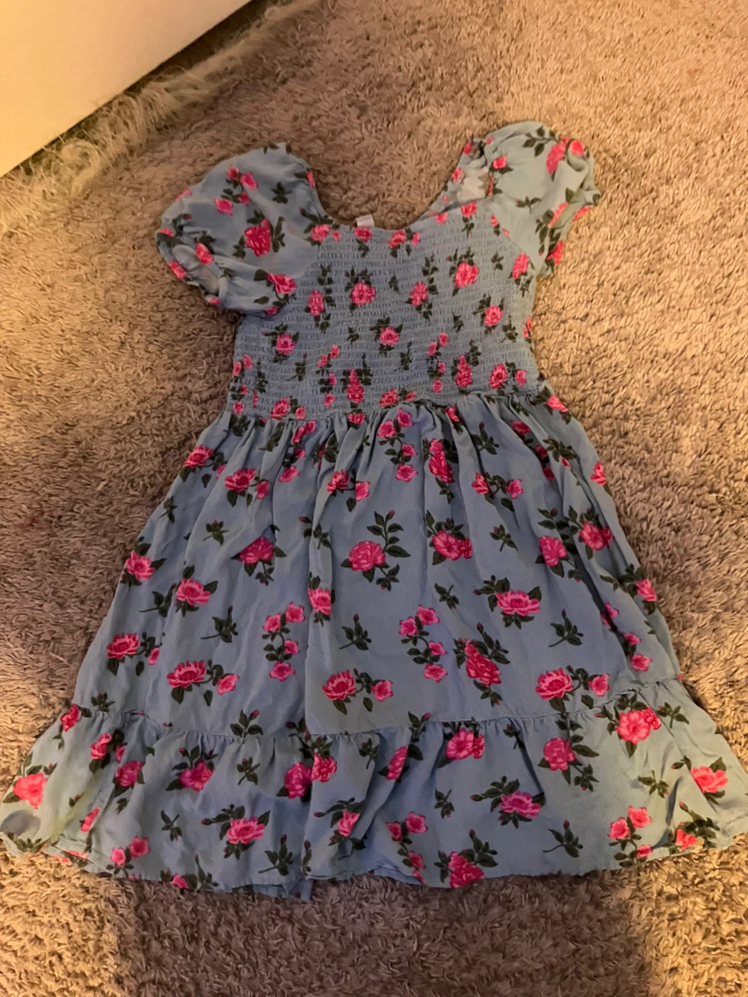 Blue floral smocked dress