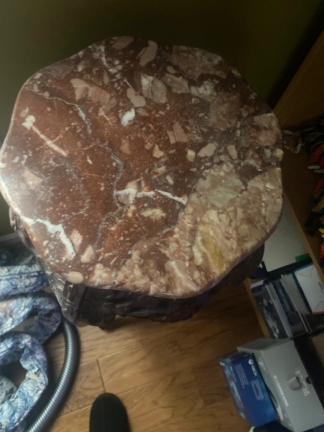 Marble Top Plant Stand with Carved Wood Base - photo 2
