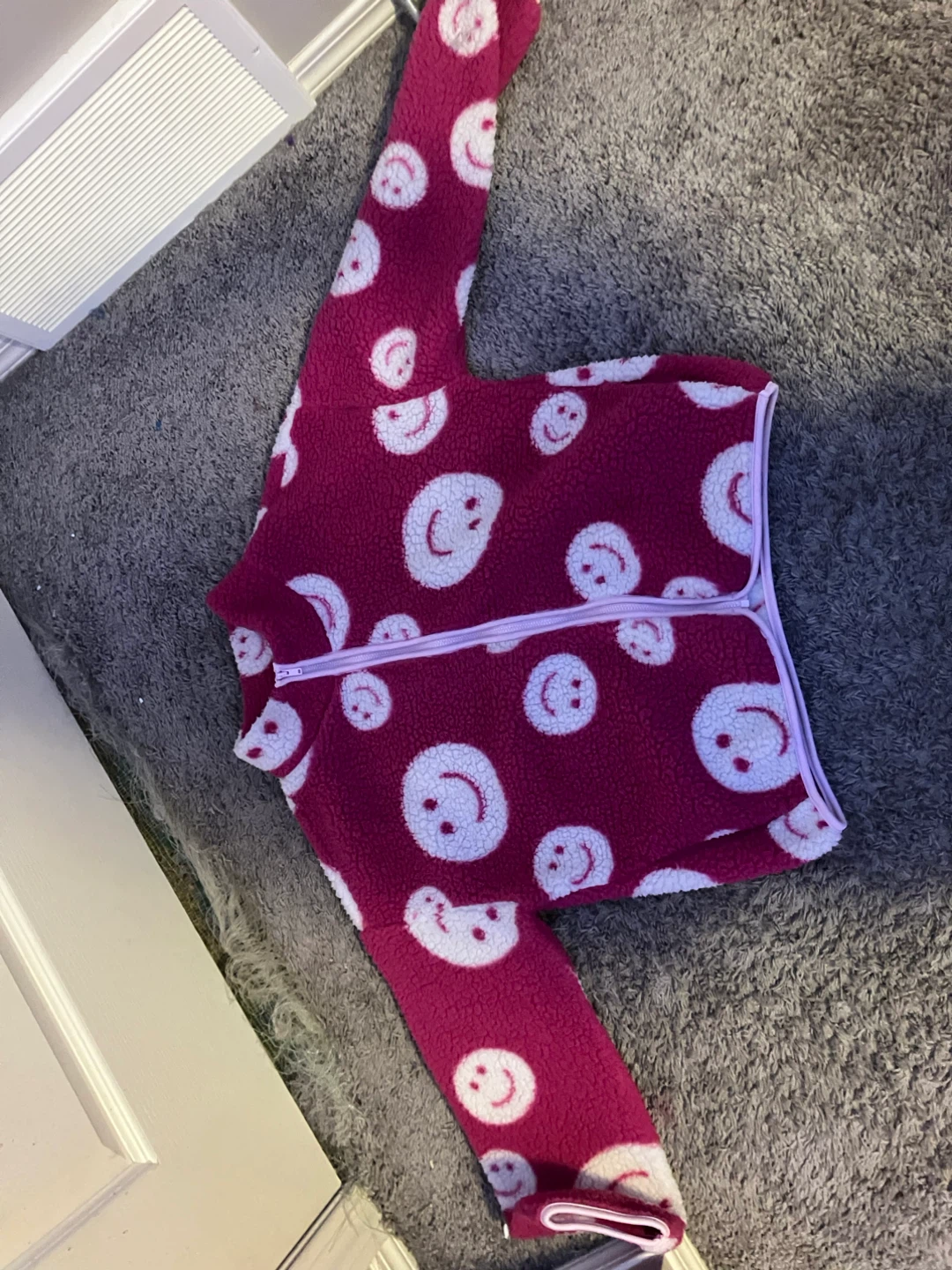 Fuzzy Cotton Pink Smiley Face Jacket