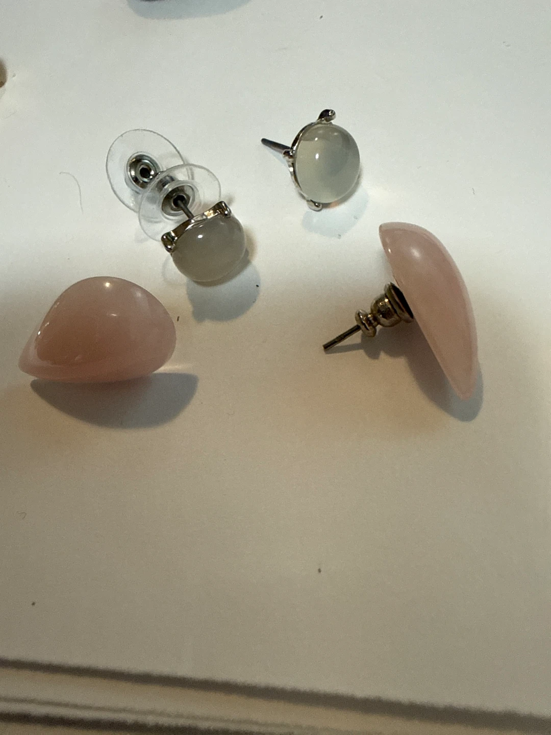 Pink and Grey Gemstone Stud Earrings
