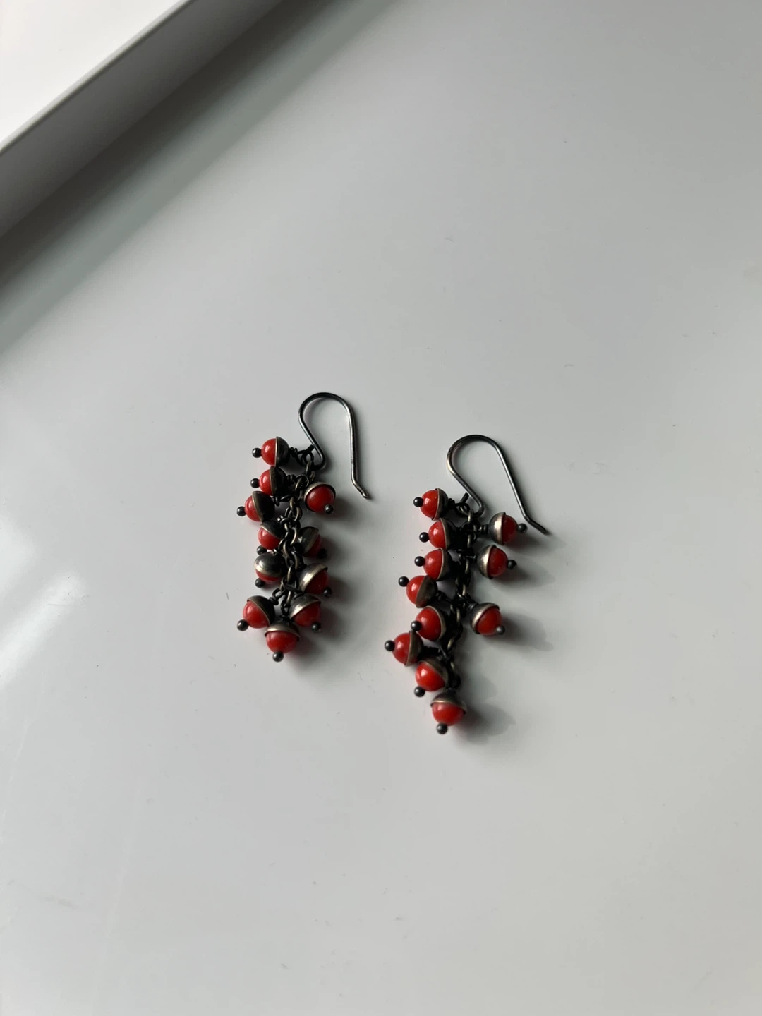 Silver Earrings with Red Stones - photo 2