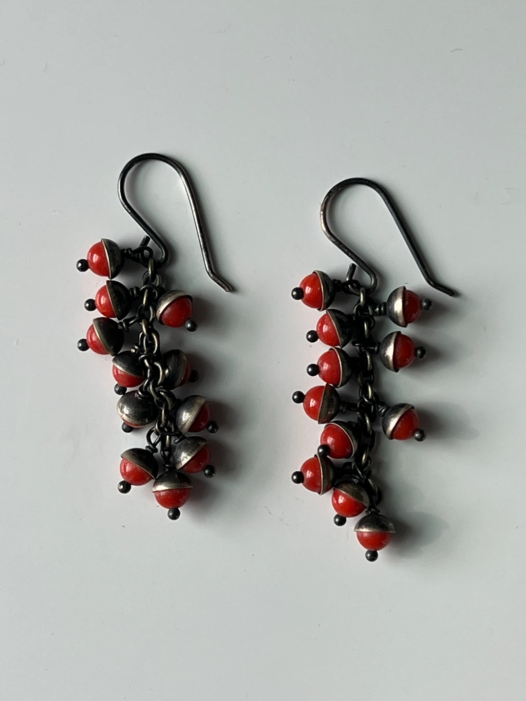 Silver Earrings with Red Stones