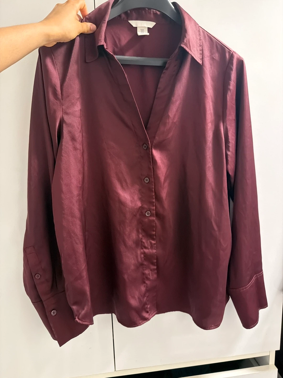 H&M Satin Long Sleeve Blouse - Burgundy