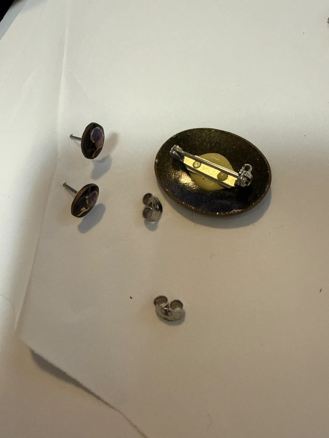 Brooch and Earrings Set with Purple Floral Design - photo 2