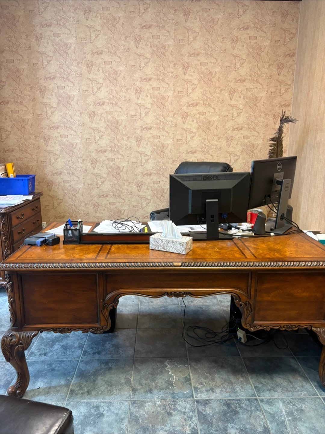 Executive Wooden Desk with Ornate Carvings