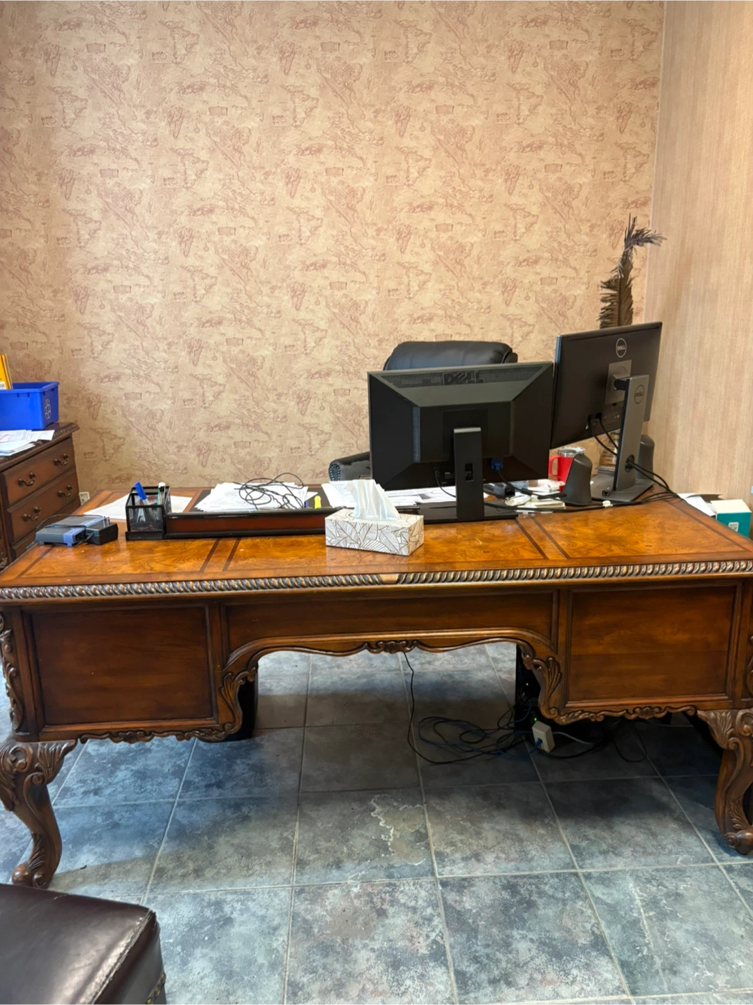 Executive Wooden Desk with Ornate Carvings - photo 2