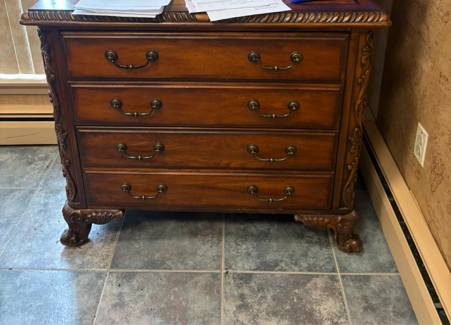 Antique Style Cherry Wood 4-Drawer Chest