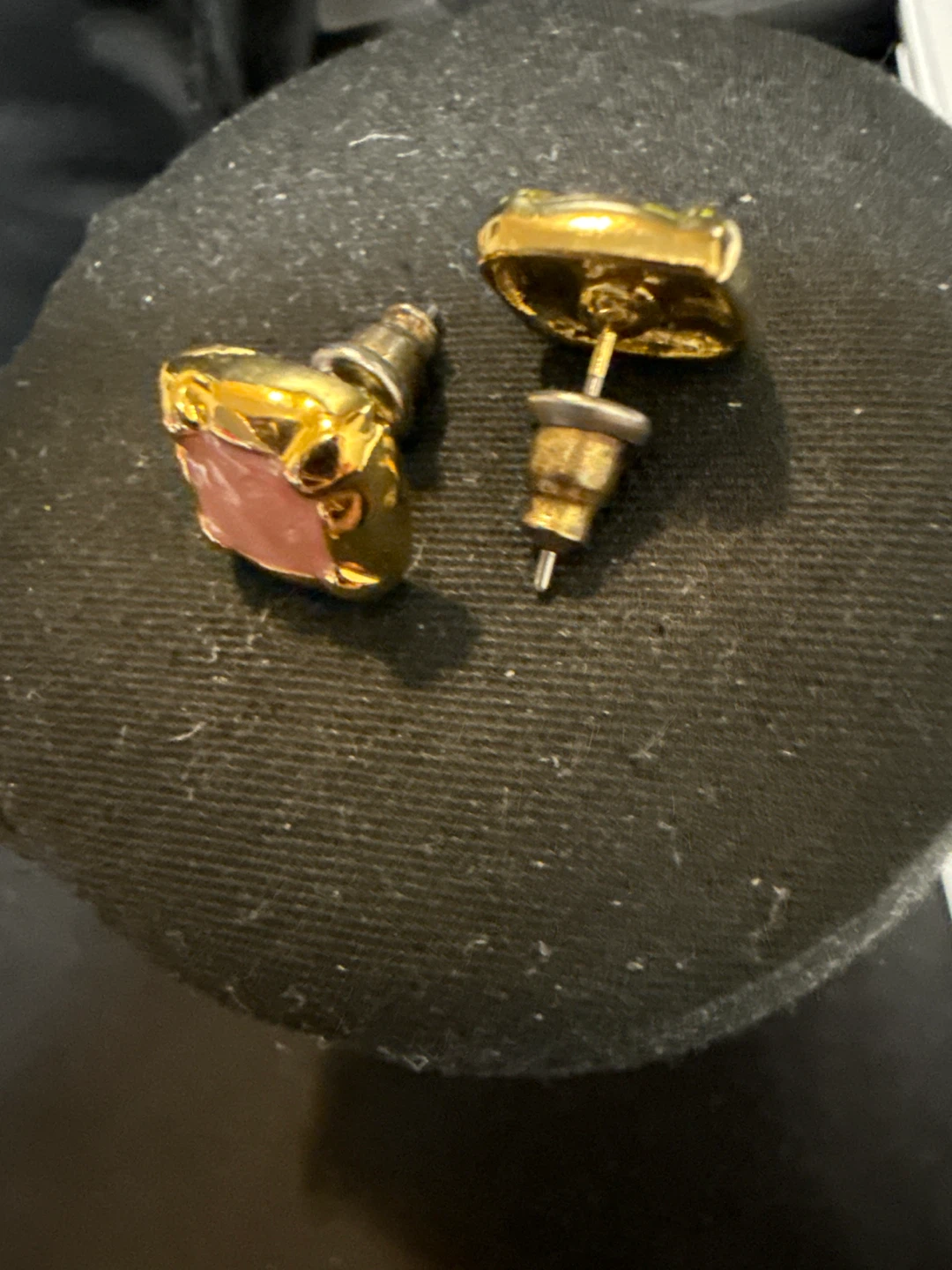 Gold-tone Square Pink Stone Earrings - photo 2