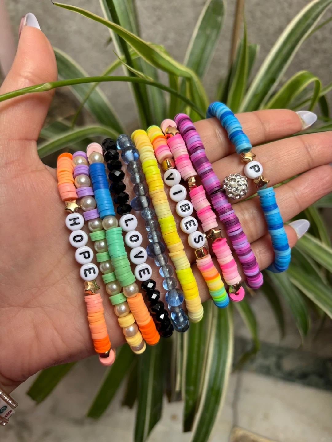 Set of 10 Colourful Beaded Bracelets