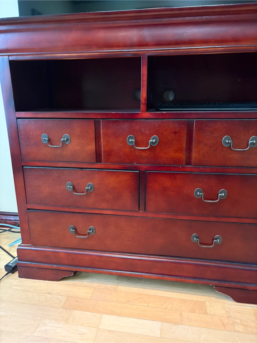 Red Cherry Wood TV Stand with Drawers - photo 2
