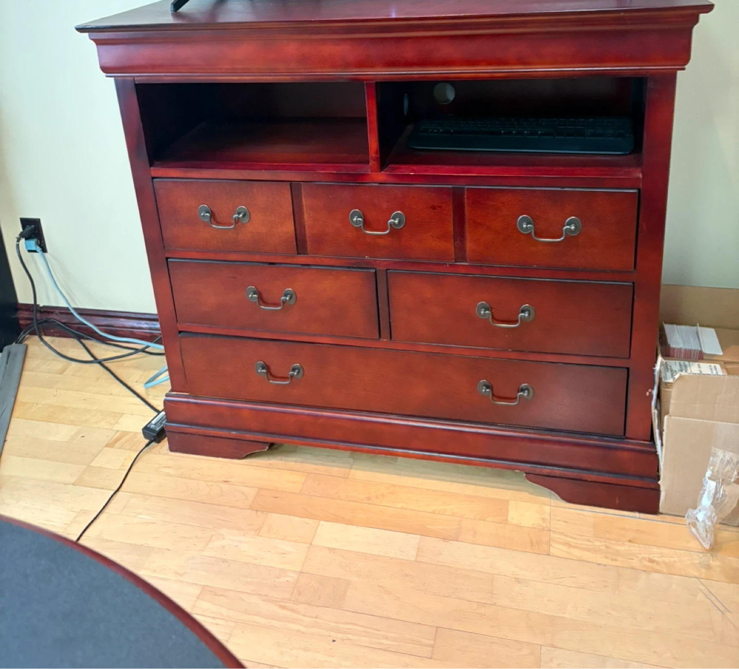Red Cherry Wood TV Stand with Drawers