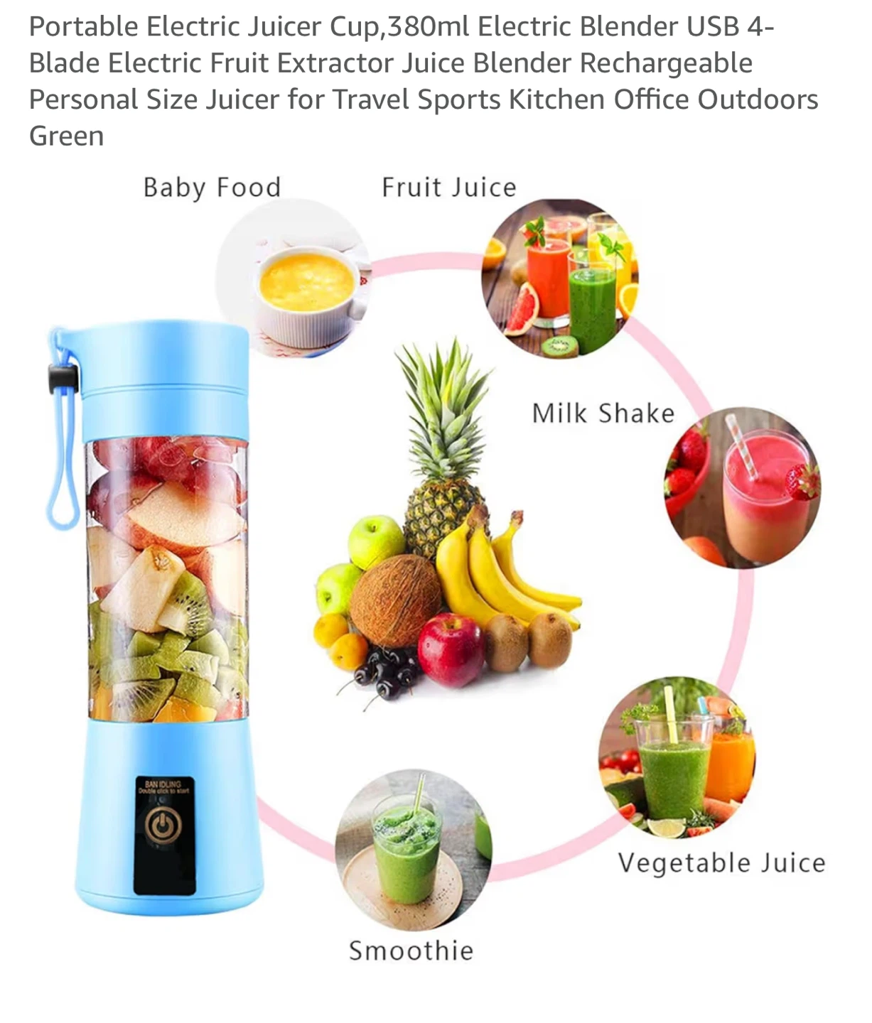 Portable Electric Juicer Blender 380ml Green - photo 2