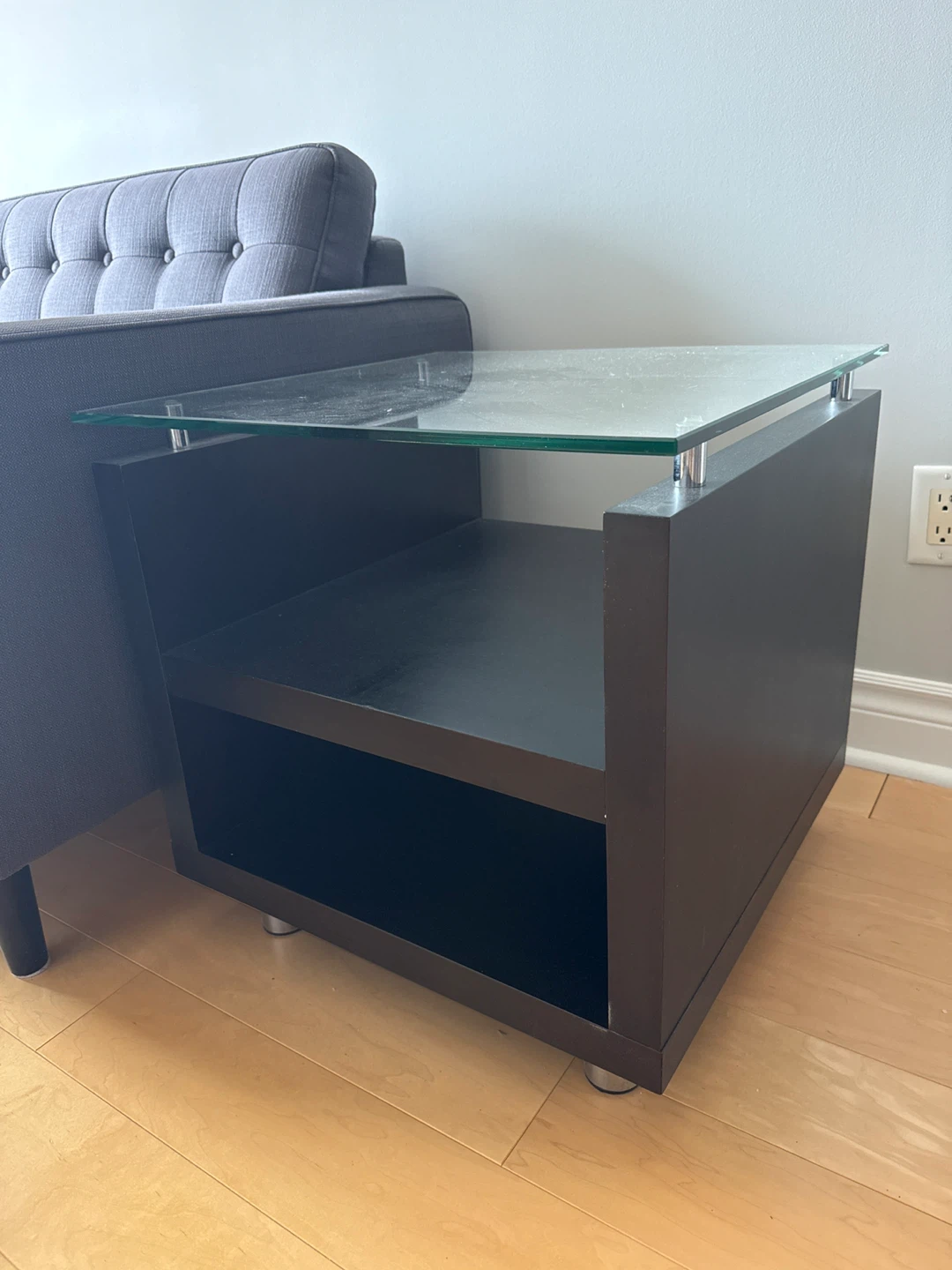 Dark Brown End Table with Glass Top - photo 2