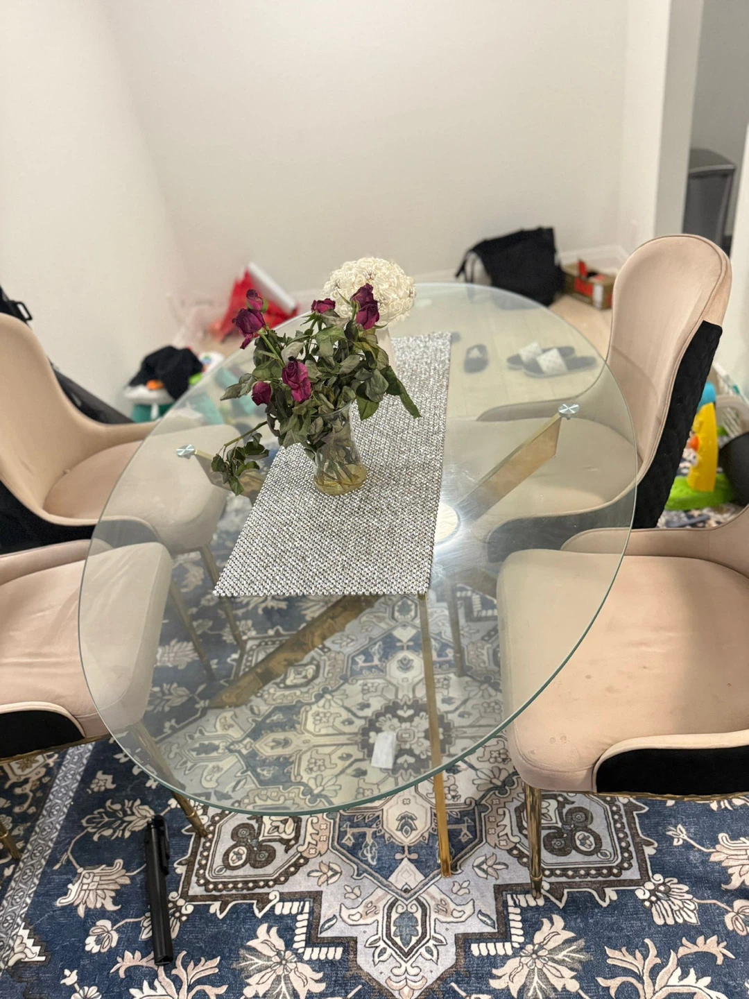 Glass Top Dining Table with 4 Chairs