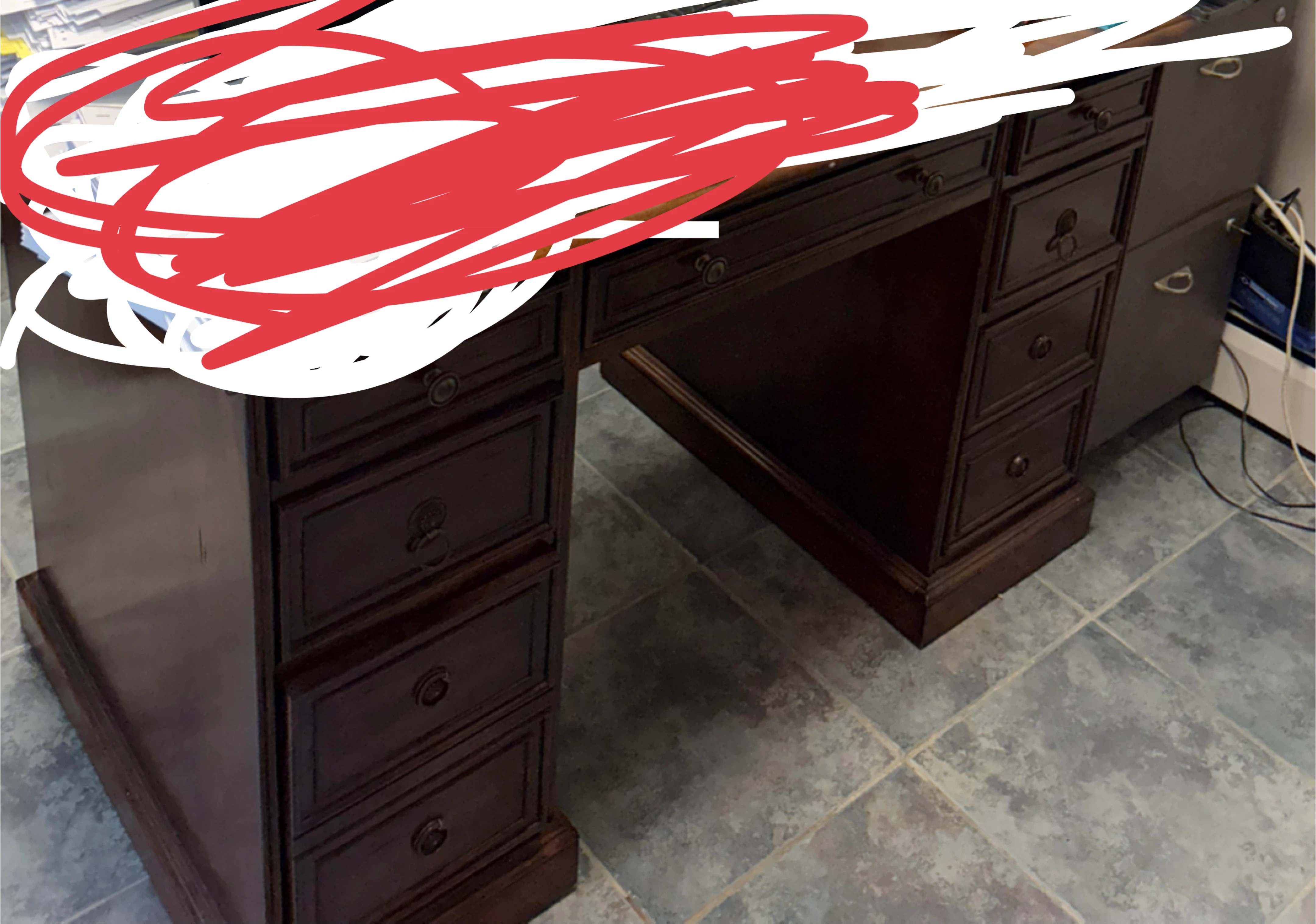 Dark Wood Executive Desk with Drawers