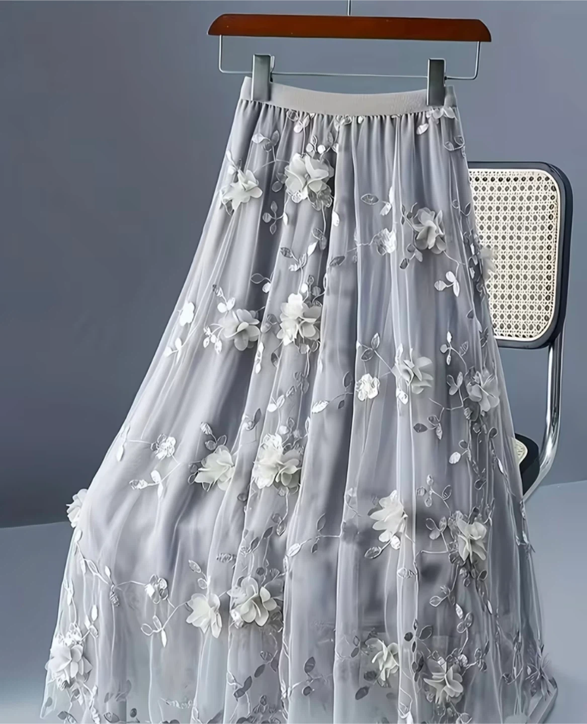 Grey Tulle Skirt with 3D Flowers - photo 2