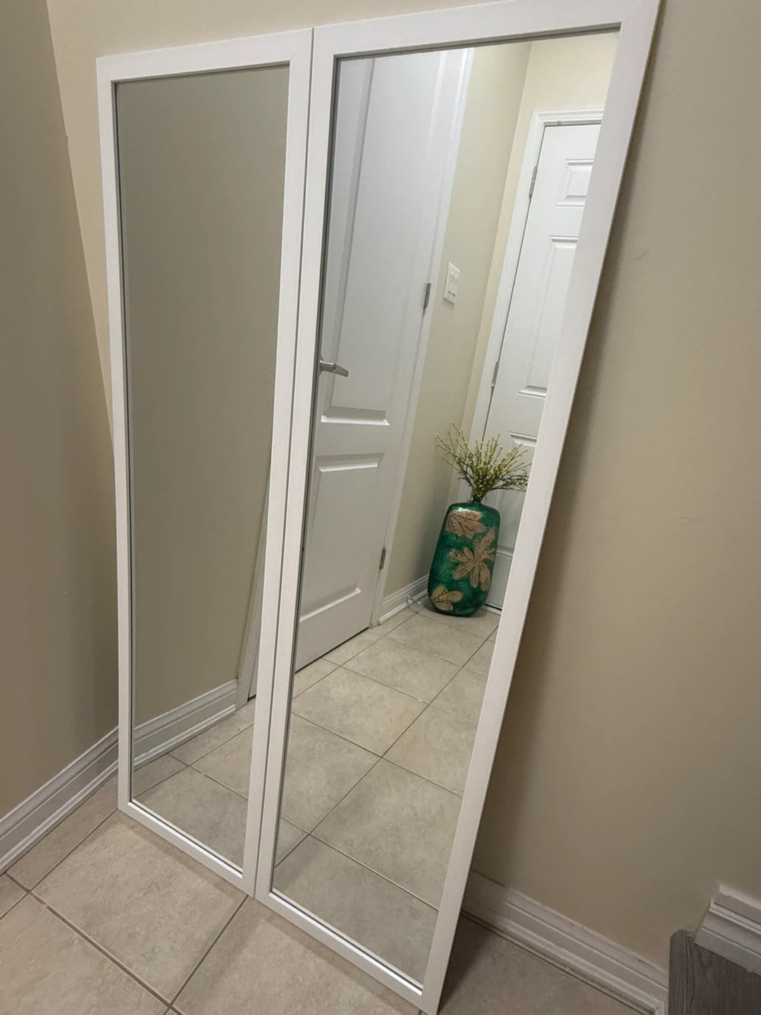 Two Tall White Framed Mirrors - photo 2