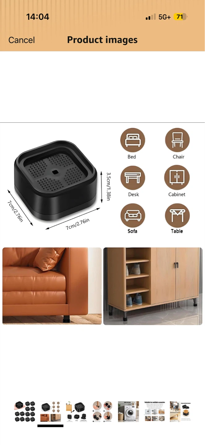 Set of 8 Black Furniture Risers for Beds, Chairs, Tables