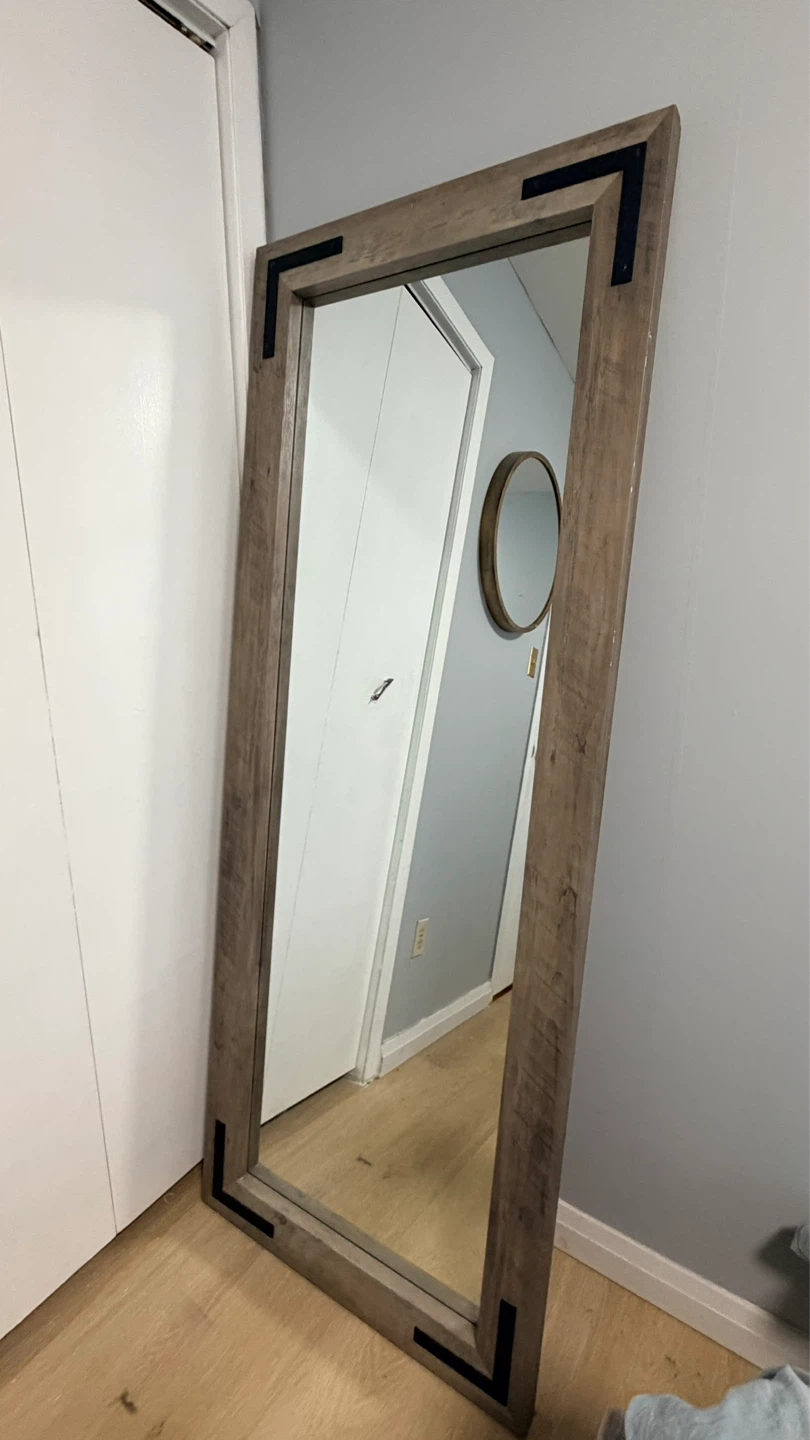 Rustic Wood Full Length Mirror with Black Accents