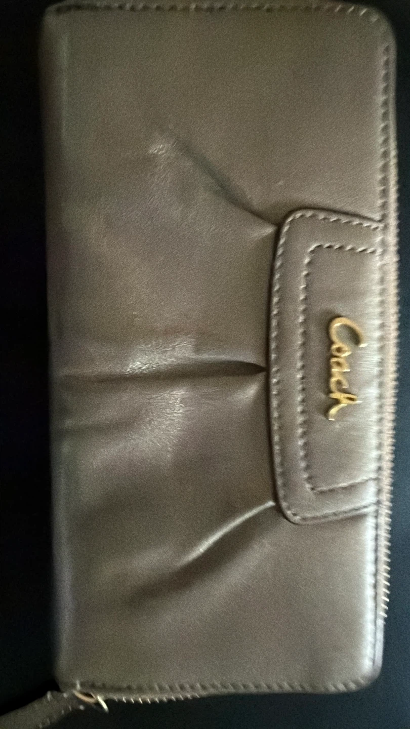 Coach Metallic Gold Leather Accordion Zip Around Wallet