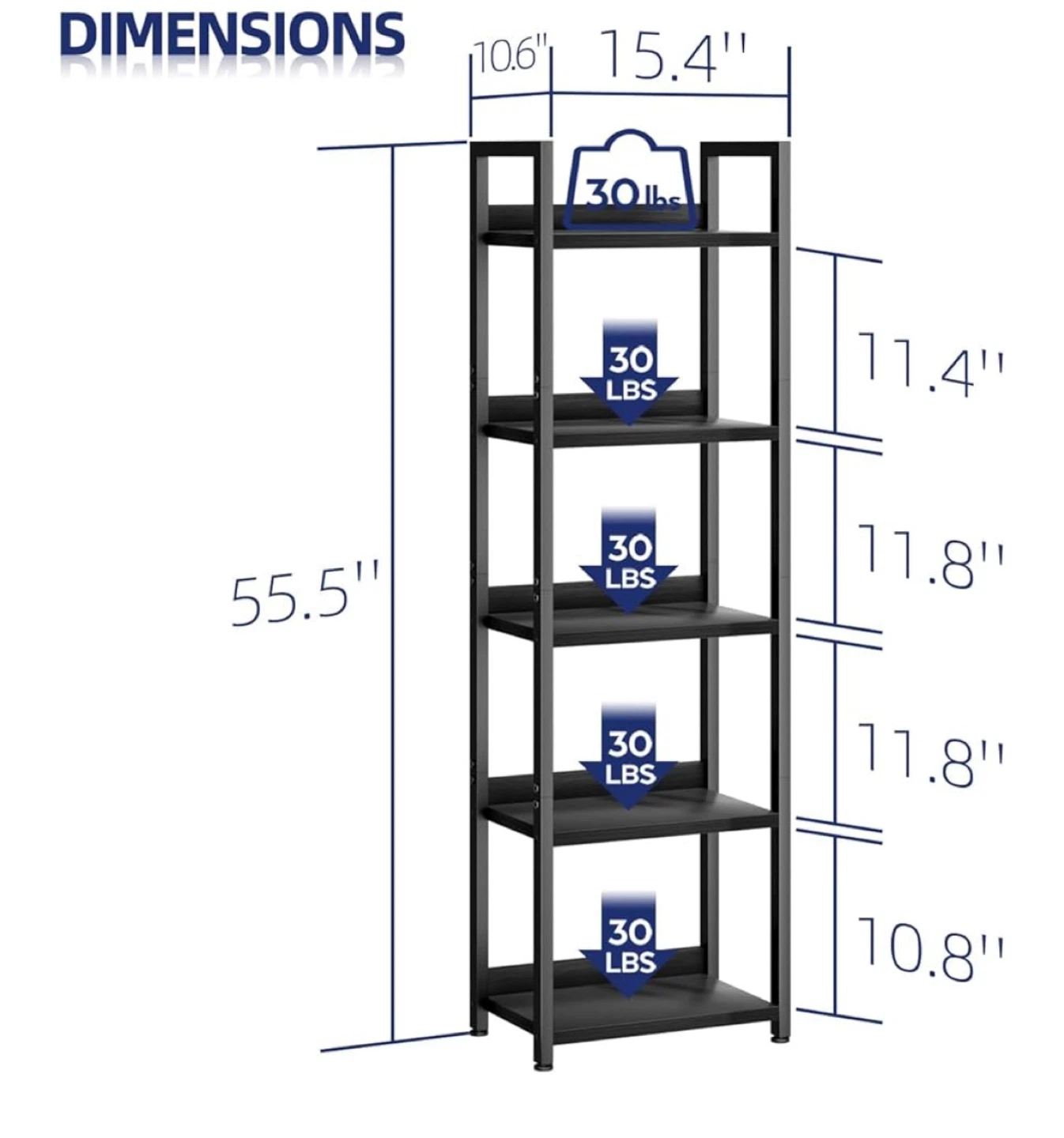 5-Shelf Black Metal Bookcase - photo 2