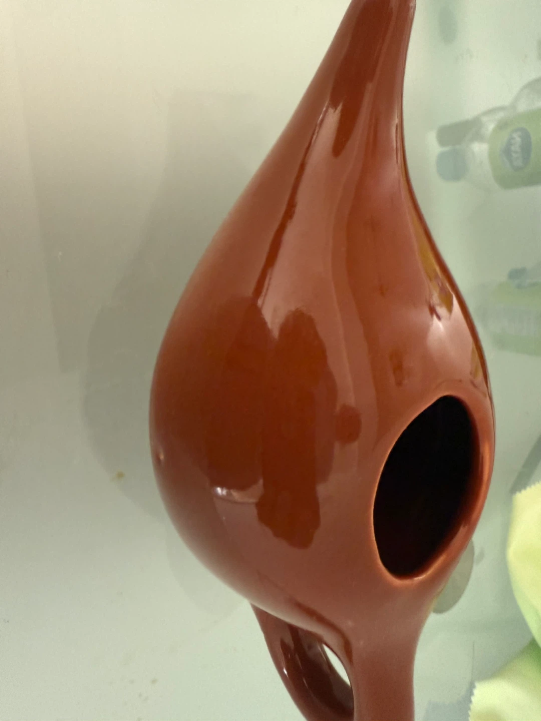 Brown Ceramic Teardrop Bird Feeder