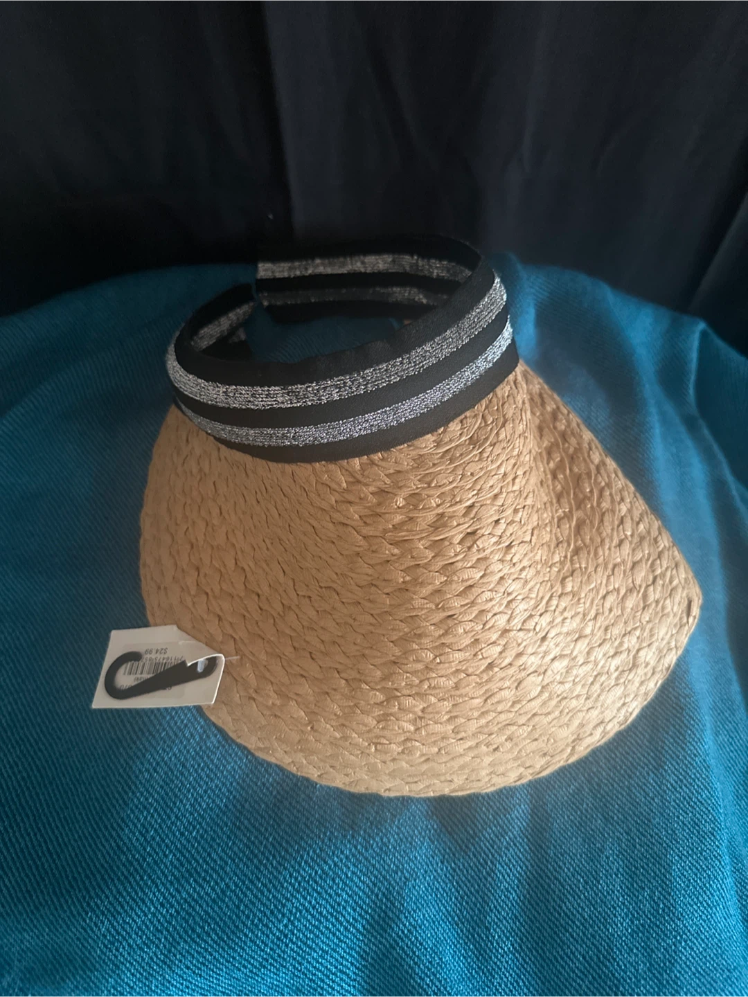 Straw Visor with Black and Silver Sparkle Band