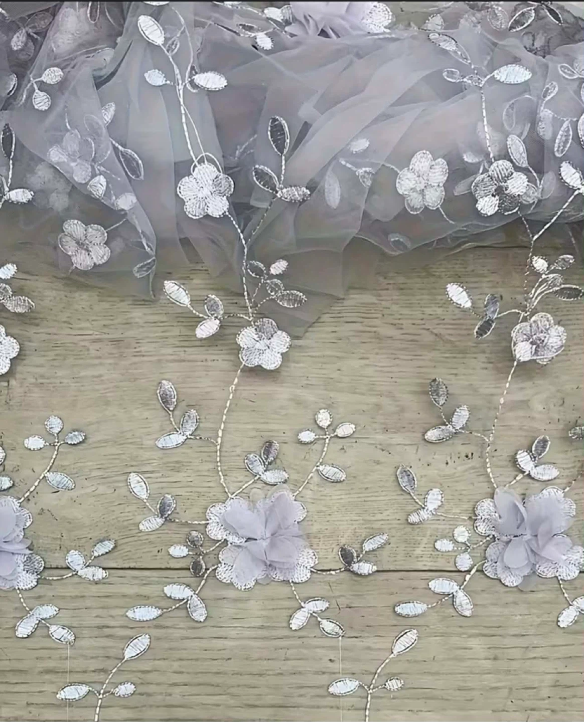 Women's Grey Tulle Maxi Skirt with 3D Flowers - photo 4