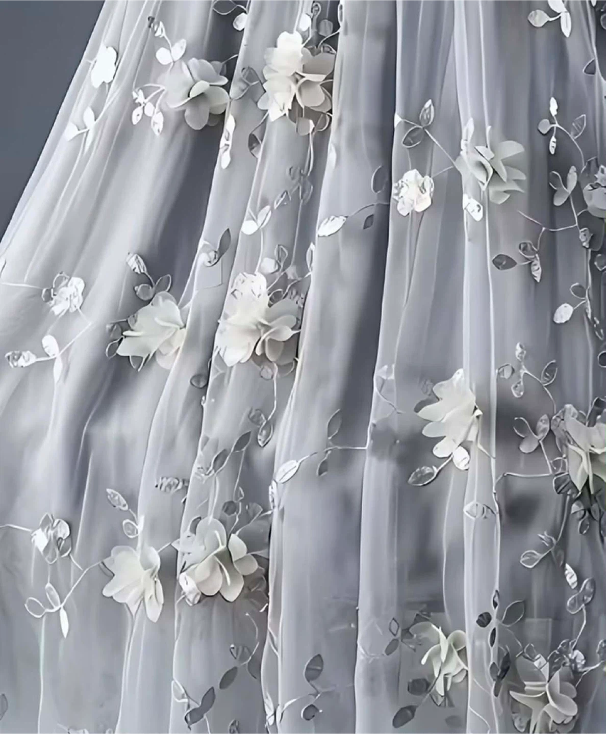 Women's Grey Tulle Maxi Skirt with 3D Flowers - photo 5
