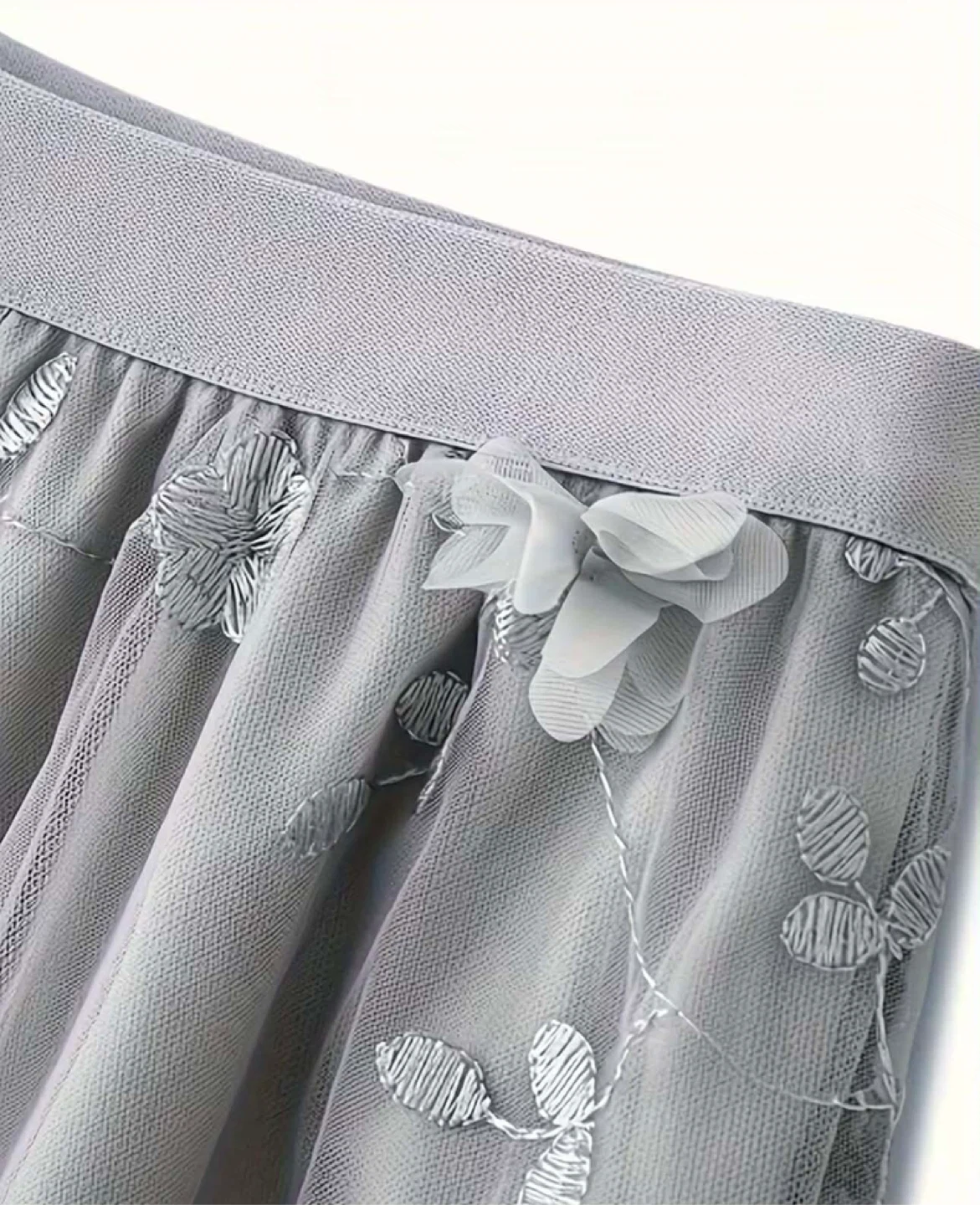 Women's Grey Tulle Maxi Skirt with 3D Flowers - photo 3