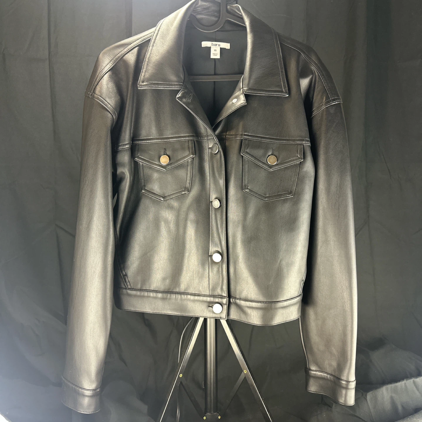 Bar III Black Faux Leather Trucker Jacket