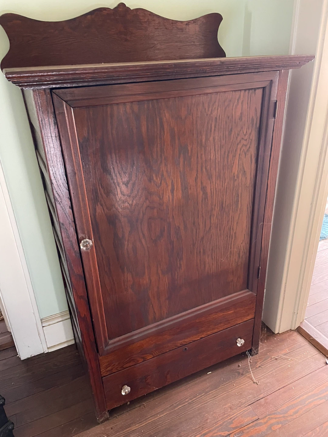 Antique Oak Cabinet with Glass Knobs