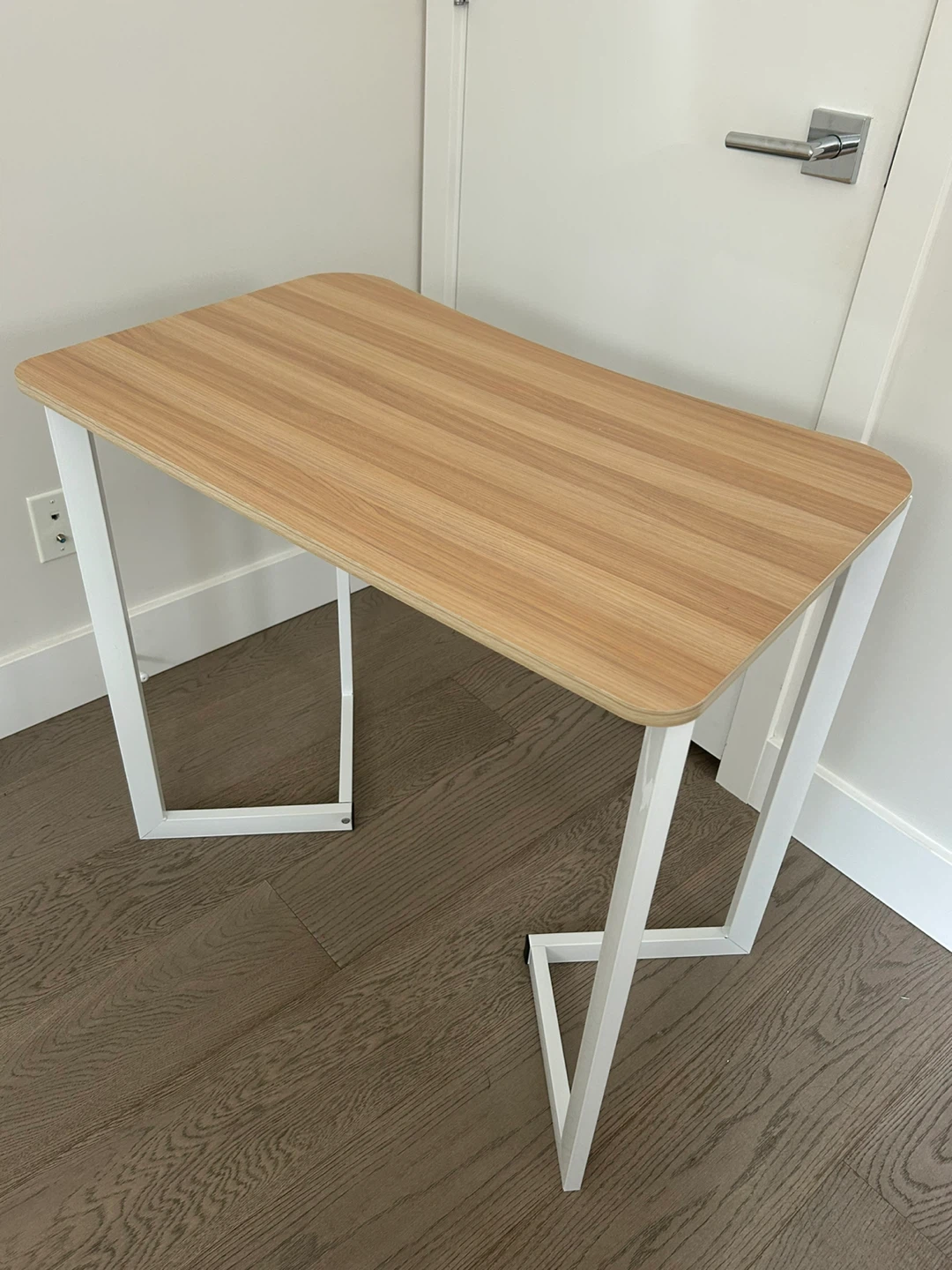 Compact Desk with Wood-Look Top and White Frame