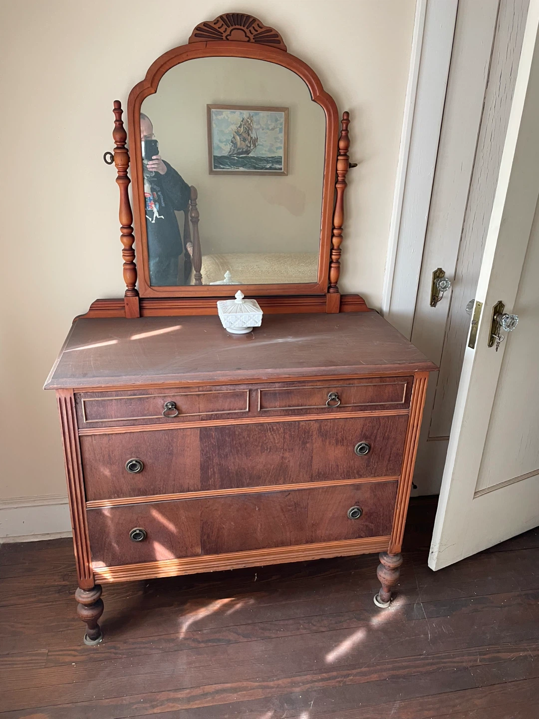 Vintage Wooden Dresser with Mirror - photo 3