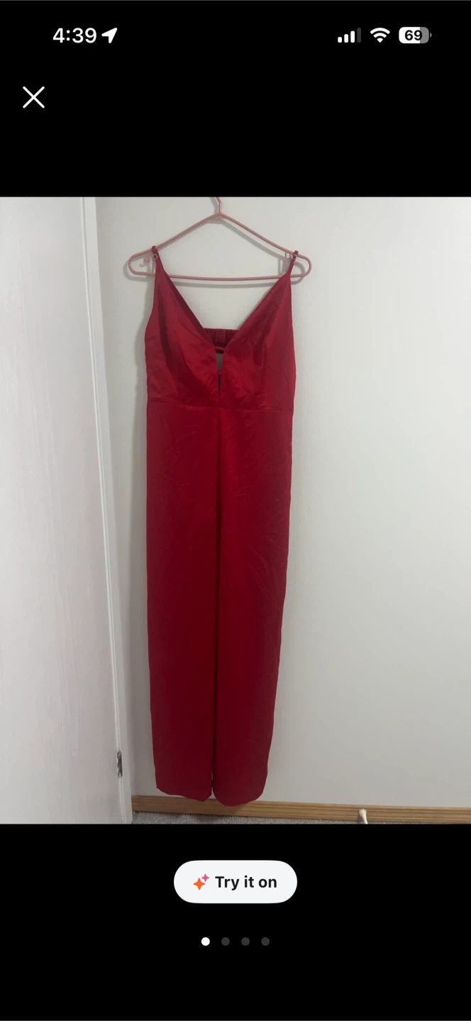 Red Satin Maxi Dress with Cutout Detail
