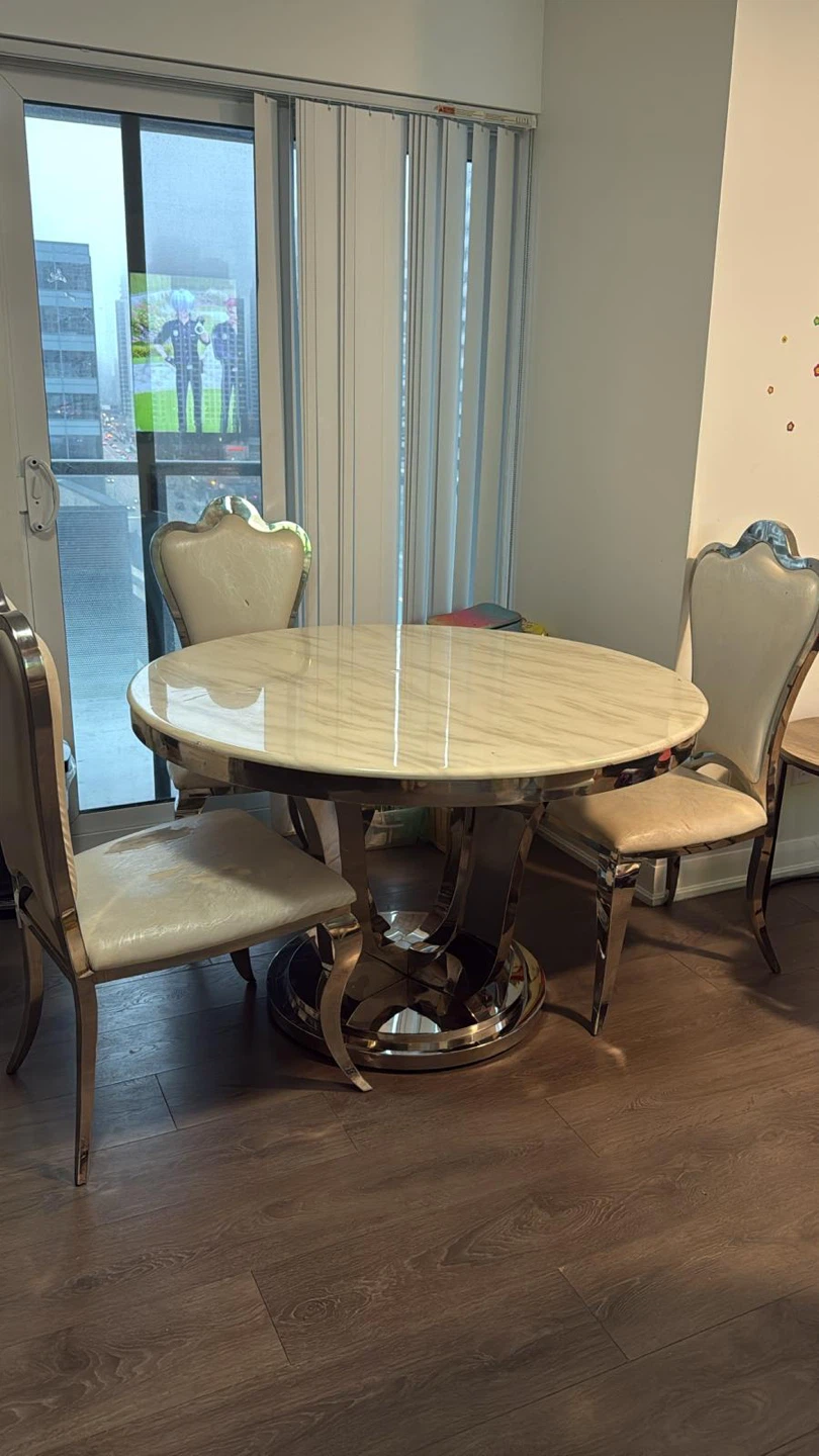 Round Marble Dining Table with 3 Chairs - photo 2