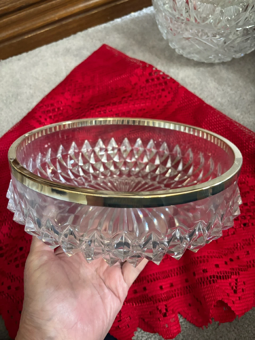 Crystal Serving Bowl with Silver Rim