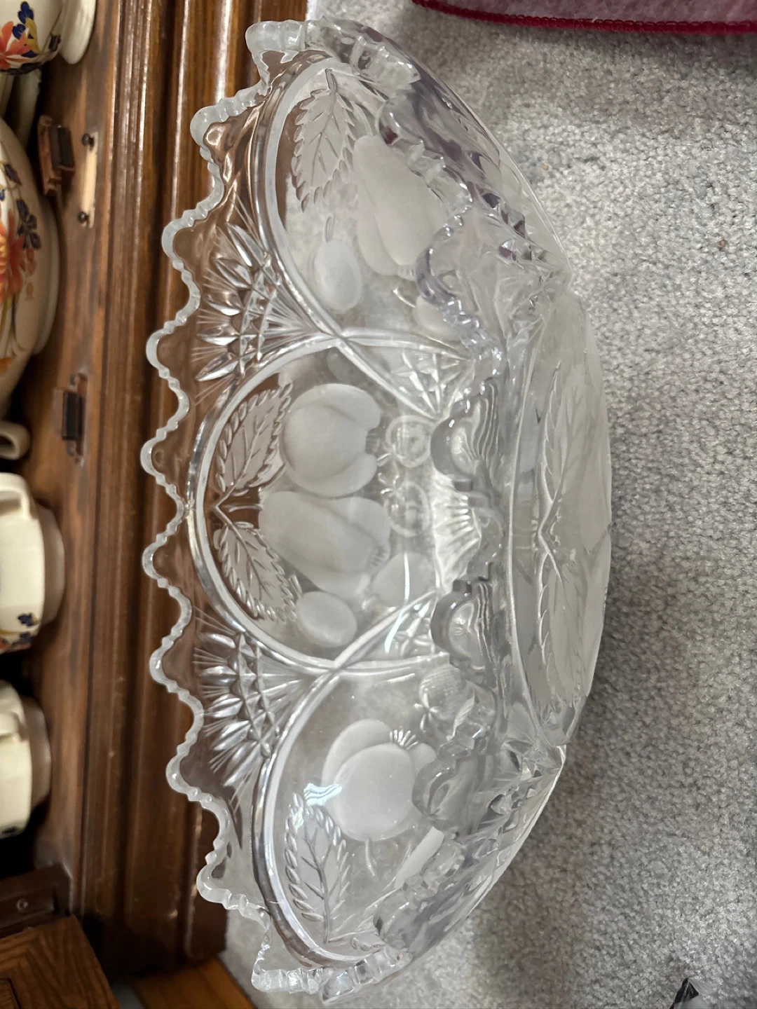 Cut Crystal Glass Bowl with Fruit Motif