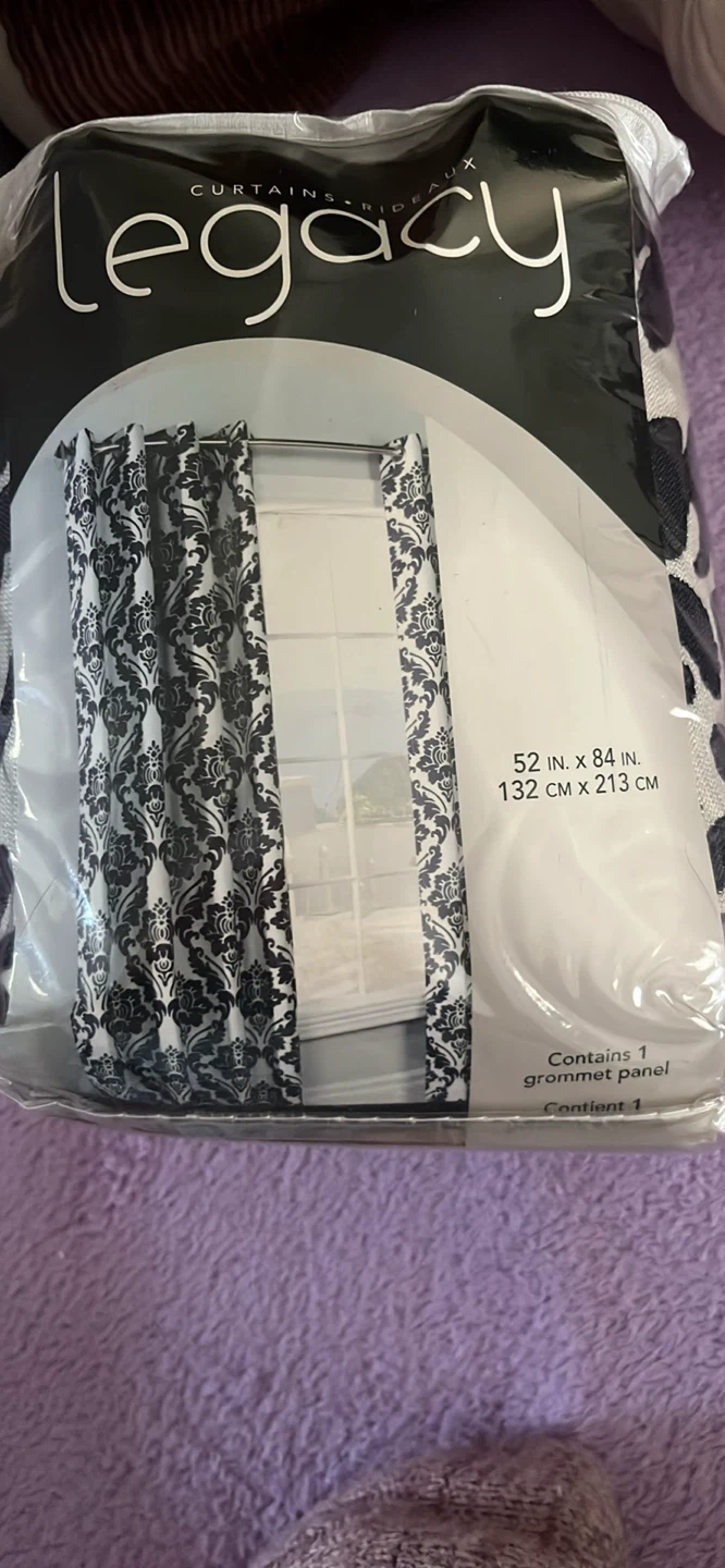Legacy Black & White Damask Grommet Curtains 52" x 84"