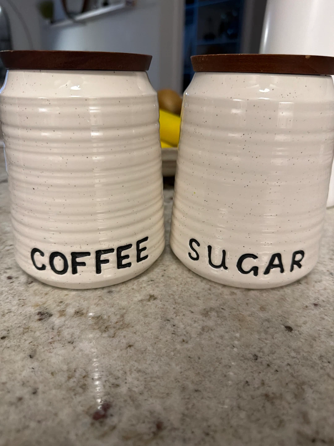 Ceramic Coffee and Sugar Canister Set with Wooden Lids