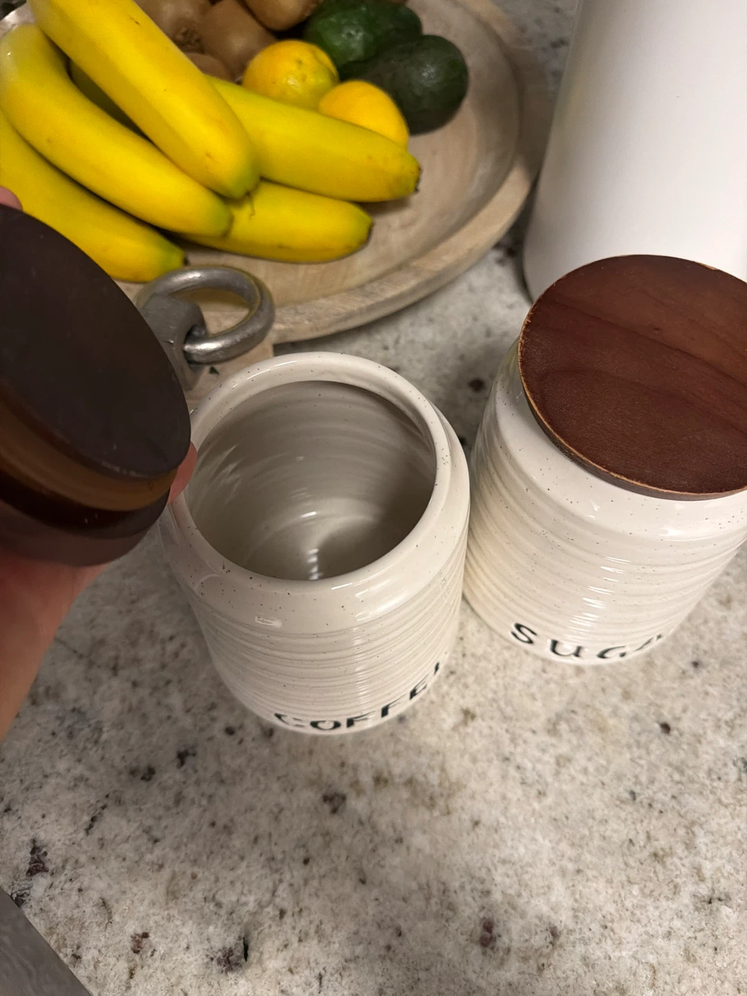 Ceramic Coffee and Sugar Canister Set with Wooden Lids - photo 2
