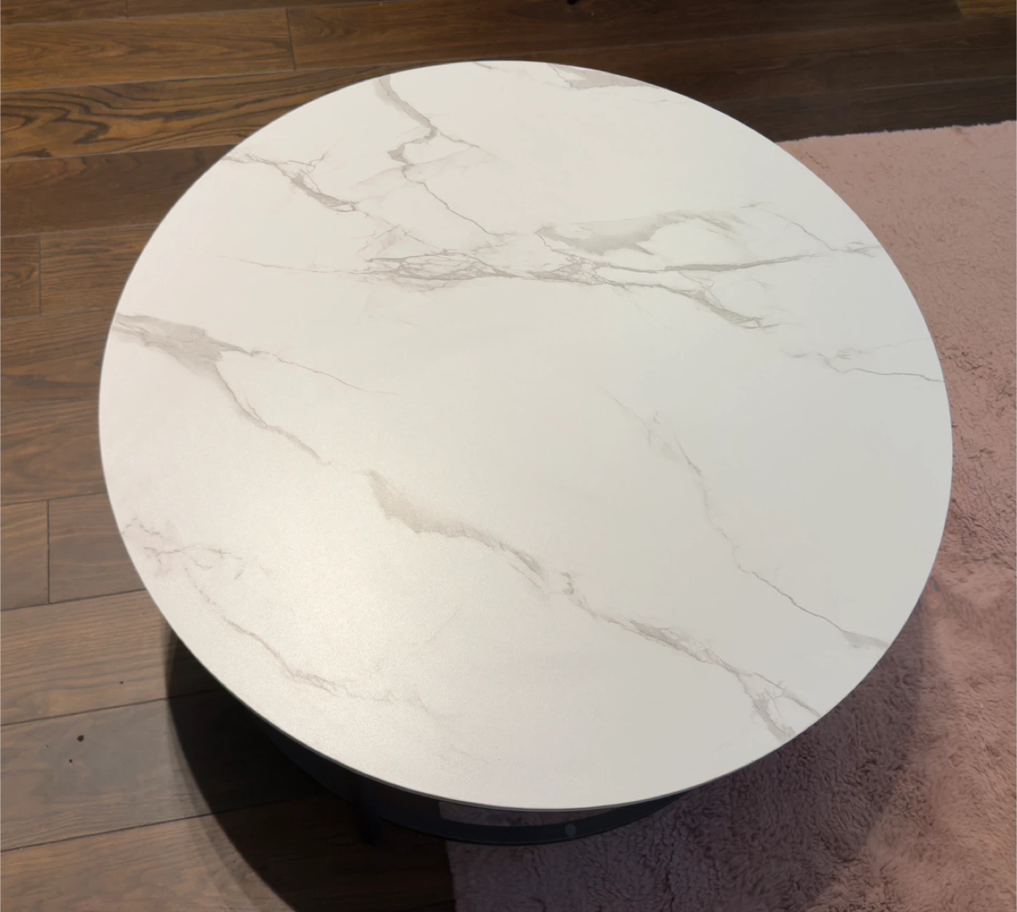 Round Coffee Table - Marble Top & Glass Shelf
