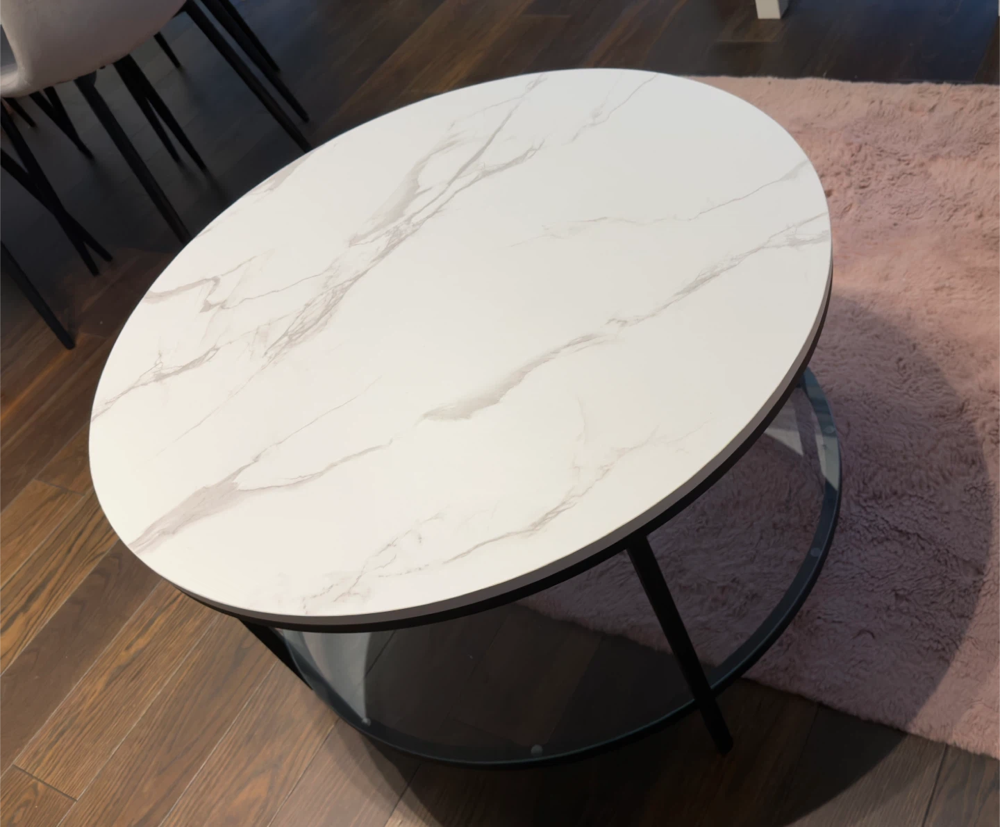 Round Coffee Table - Marble Top & Glass Shelf - photo 2