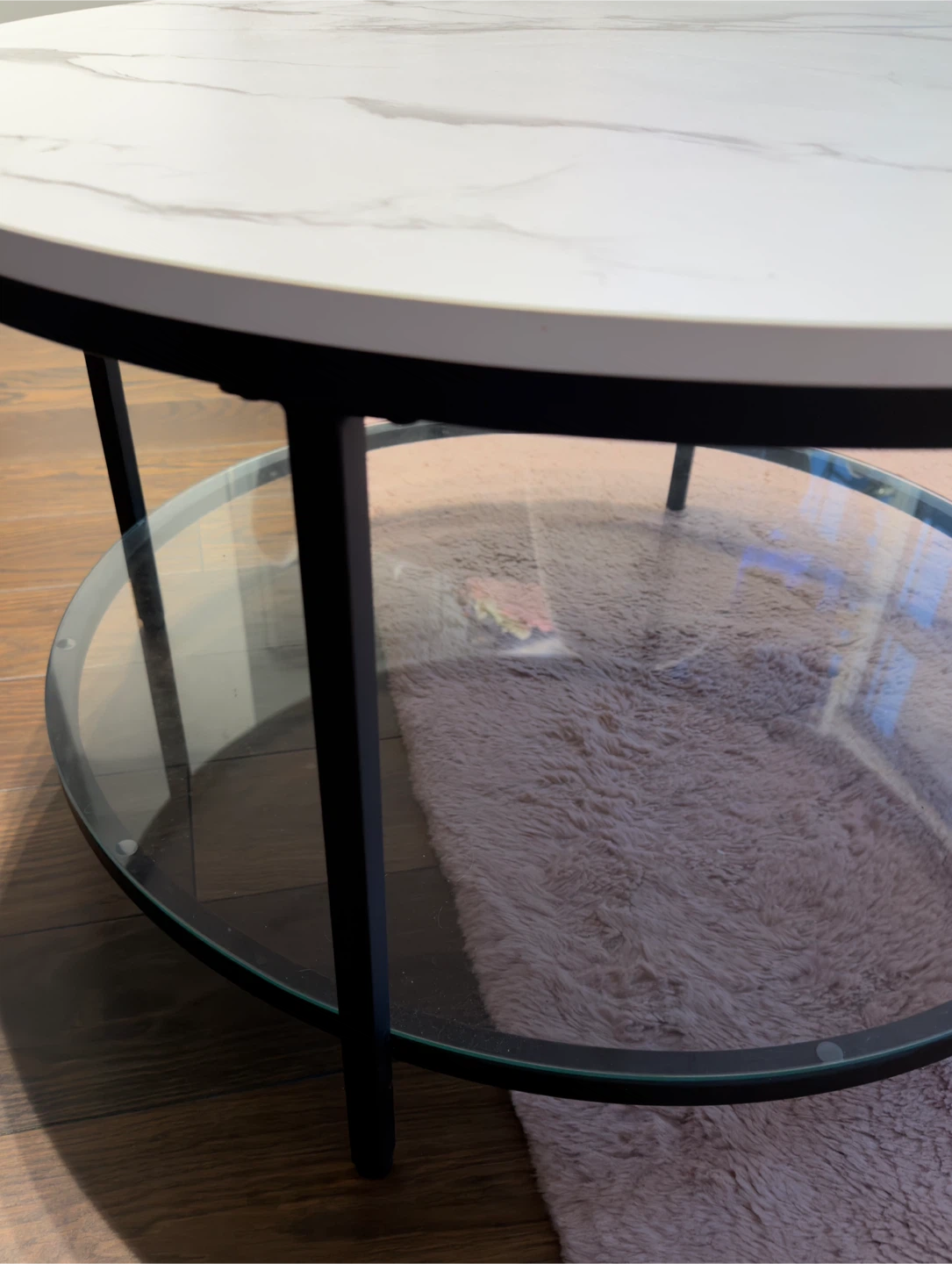 Round Coffee Table - Marble Top & Glass Shelf - photo 3
