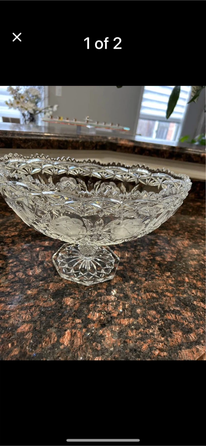 Crystal Footed Bowl with Floral Etching